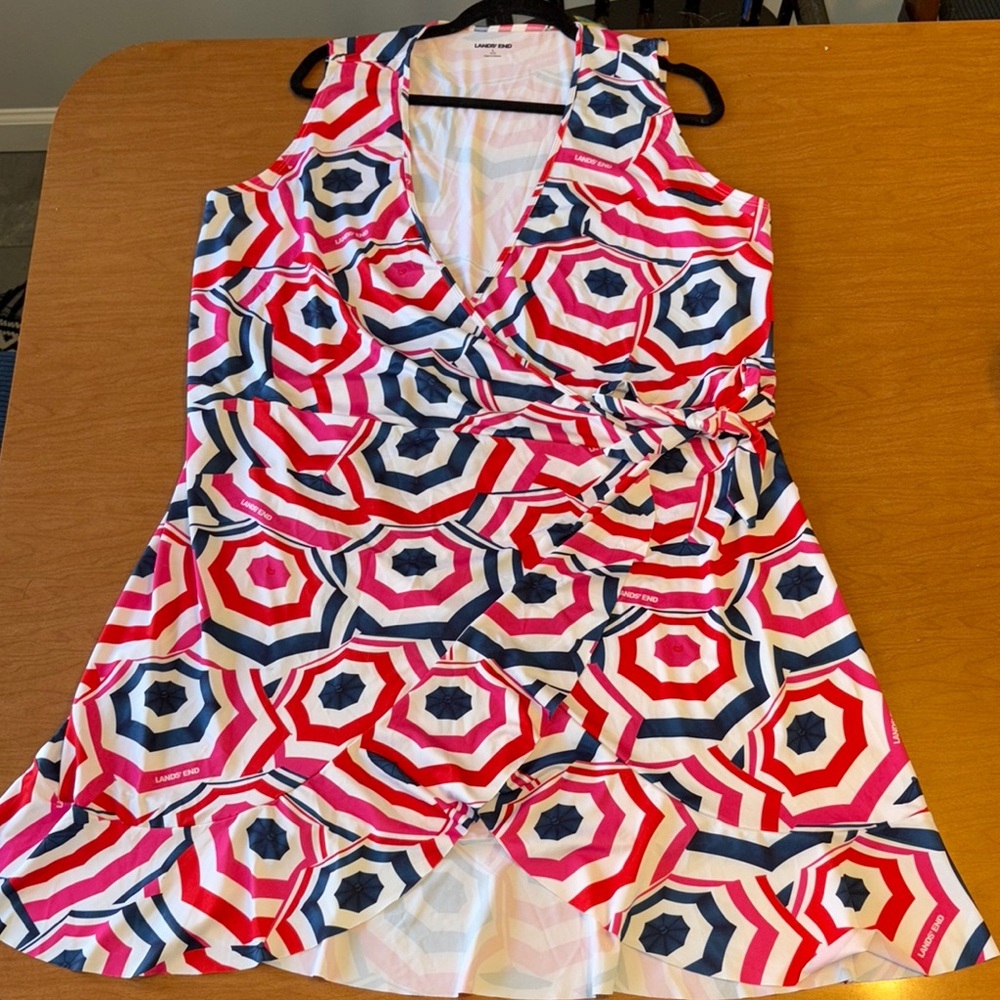 Lands End Colorful Geometric Sleeveless Swim Cover-up